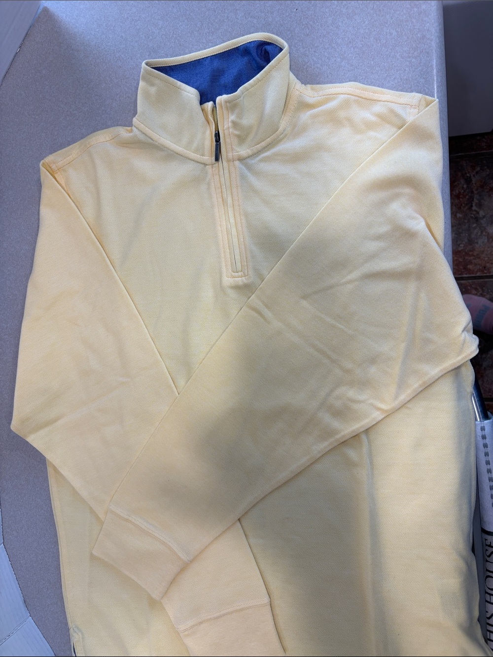 Brooks Brothers Men's Half-Zip Sweater in Light Yellow with Navy Lining